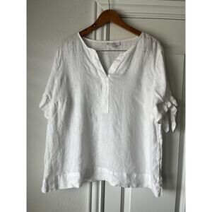 Linen Charter Club Luxury Size XL White 100% Linen V-Neck Bow Sleeve Blouse